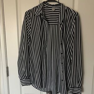 H&M Black & White Vertical Stripe Button-Down Shirt